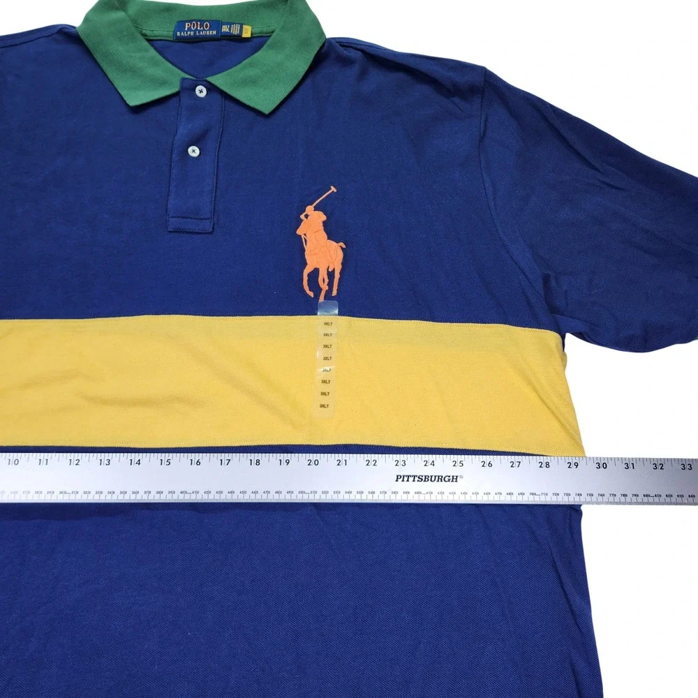 Polo Ralph Lauren Men's Big & Tall Mesh Polo Shirt  3XLT Blue/Yellow Green Shirt